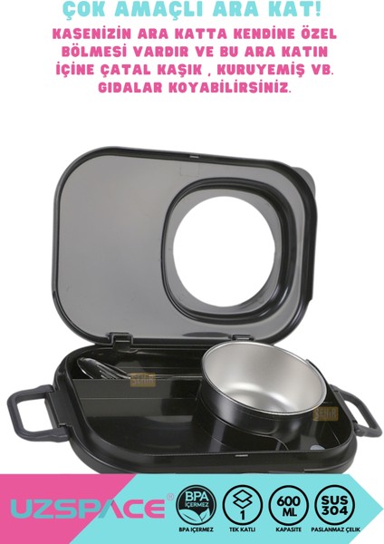 Bento 1100ML Lunchbox Yeni Koleksiyon Tek Katlı 3 Bölmeli Kaseli Çelik Sefer Tası Yemek Kutusu indirimleri