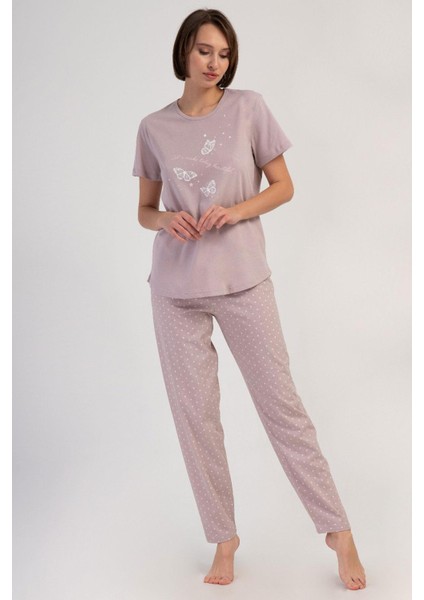 Kadın Büyük Beden Kısa Kol Pudra Pijama Takımı C0T7N2O804