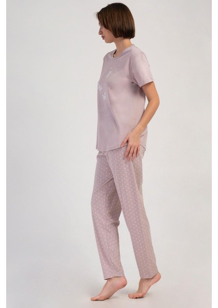 Kadın Büyük Beden Kısa Kol Pudra Pijama Takımı C0T7N2O804