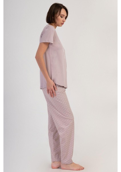Kadın Büyük Beden Kısa Kol Pudra Pijama Takımı C0T7N2O804