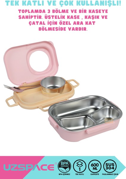 Bento 1100ML Lunchbox Yeni Koleksiyon Tek Katlı 3 Bölmeli Kaseli Çelik Sefer Tası Yemek Kutusu modelleri