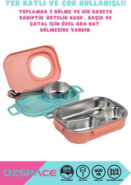 Bento 1100ML Lunchbox Yeni Koleksiyon Tek Katlı 3 Bölmeli Kaseli Çelik Sefer Tası Yemek Kutusu indirimleri