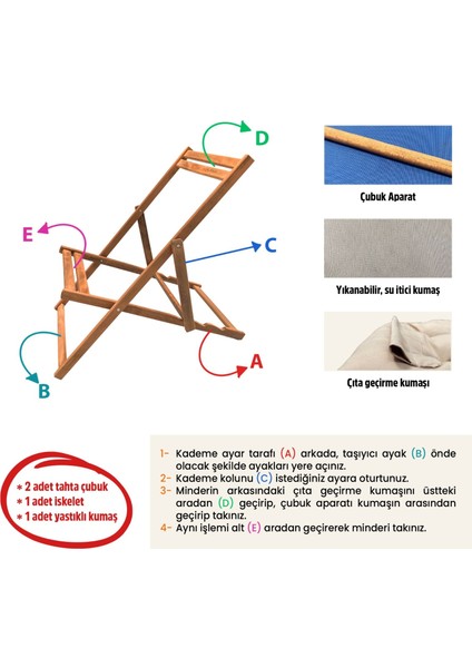 Ahşap Kumaş Katlanır Şezlong Seti Balkon Bahçe Mobilyası