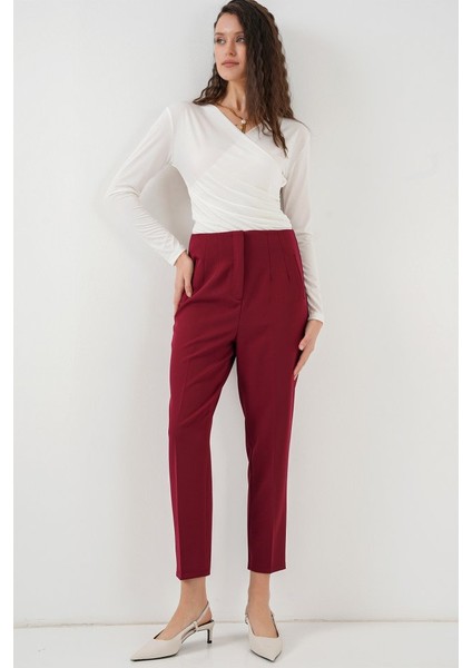 6650 Yüksek Bel Kumaş Pantolon - Bordo