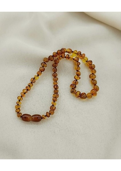 Kolye Kehribar Amber Doğaltaş Düğümlü Bebek Kolyesi