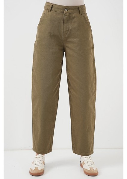 6703 Yüksek Bel Kot Pantolon - Haki
