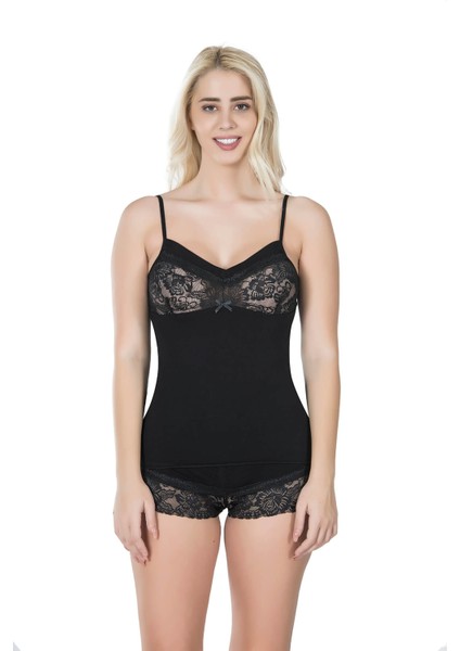 Derya Kurşun Ip Askılı Dantelli Atlet Şort Takım 071