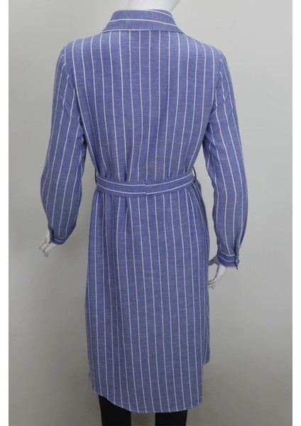 Fistan Store Kadın Koyu Mavi Çizgili Spor Kesim Beli Fularlı Rahat Kalıp Yazlık Tunik fırsatları