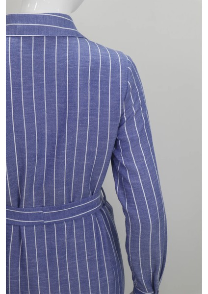 Fistan Store Kadın Koyu Mavi Çizgili Spor Kesim Beli Fularlı Rahat Kalıp Yazlık Tunik indirimleri