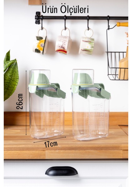 Contalı Sızdırmaz Erzak Saklama Kabı / 1800 ml / Yeşil - Tekli