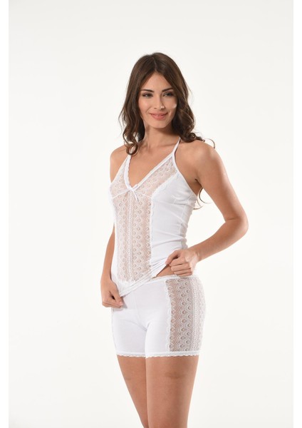 Derya Kurşun Ip Askılı Dantelli Atlet Şort Takım 058