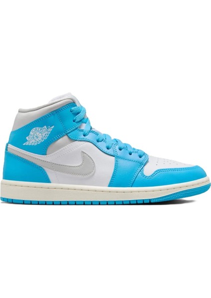 Air Jordan 1 Mid Unisex Leather Sneaker Hakiki Deri Bilekli Günlük Spor Ayakkabı Beyaz Mavi