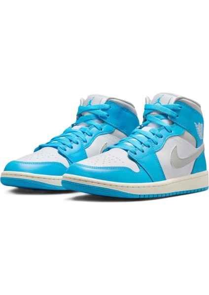 Air Jordan 1 Mid Unisex Leather Sneaker Hakiki Deri Bilekli Günlük Spor Ayakkabı Beyaz Mavi modelleri