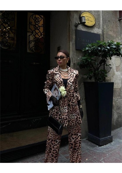 Leopar Ceket - Pantolon Takım Saten - Leopar