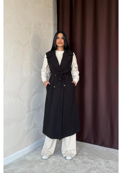 Siyah Kolsuz Kaşe Kaban