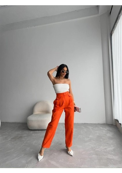 Pantolon Kapalı Cep 3 Düğme Detaylı - Orange