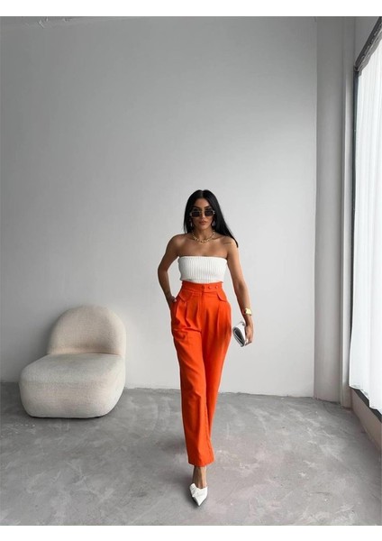 Pantolon Kapalı Cep 3 Düğme Detaylı - Orange