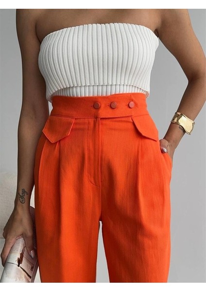 Pantolon Kapalı Cep 3 Düğme Detaylı - Orange