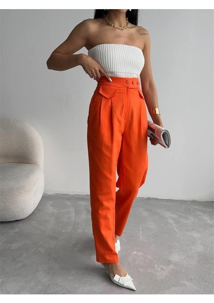Pantolon Kapalı Cep 3 Düğme Detaylı - Orange