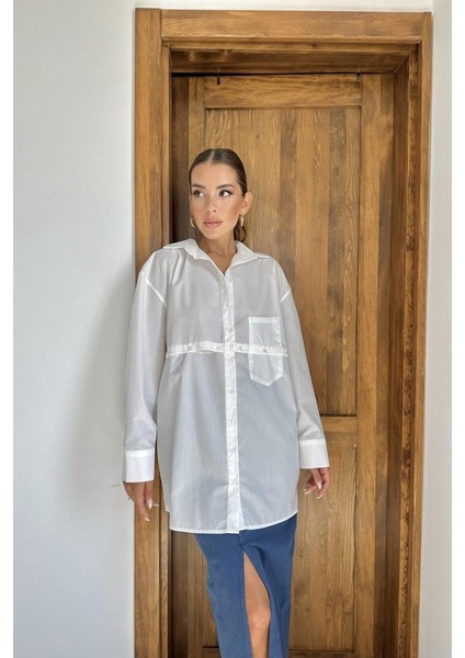 Beyaz Beli Ayrılabilen Poplin Gömlek