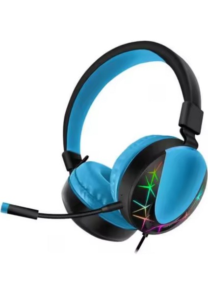Akz 021 Kablolu Mikrofonlu Işıklı Oyuncu Kulaklığı Rgb Mavi
