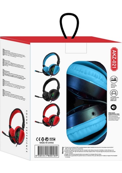 Akz 021 Kablolu Mikrofonlu Işıklı Oyuncu Kulaklığı Rgb Mavi fırsatları