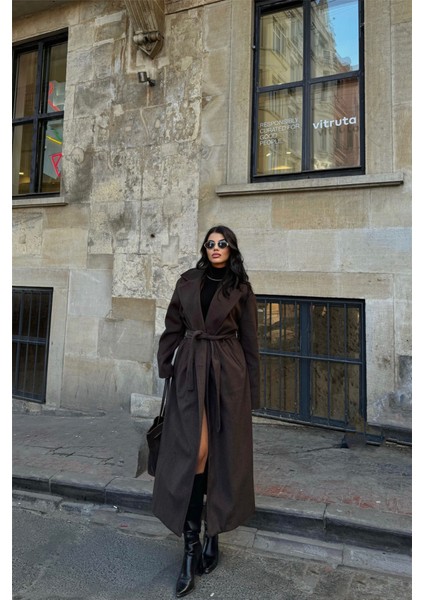 Kaşe Kaban Maxi - Kahverengi