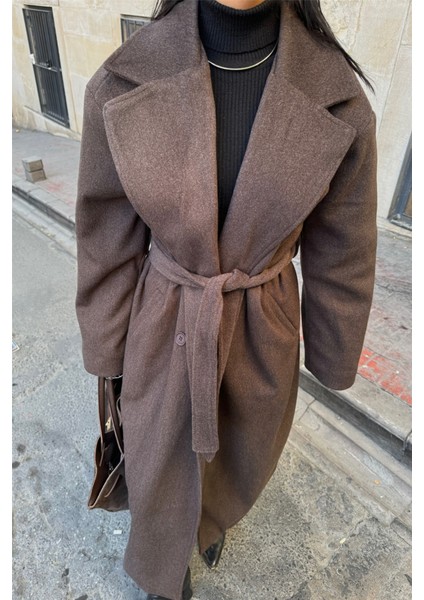 Kaşe Kaban Maxi - Kahverengi