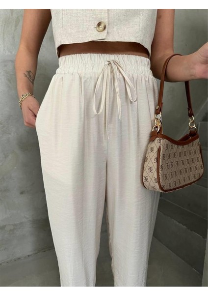 Bel Lastik Detaylı Modal Kumaş Pantolon - Bej
