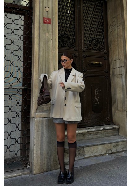 Süet Blazer Ceket 3 Düğme - Bej