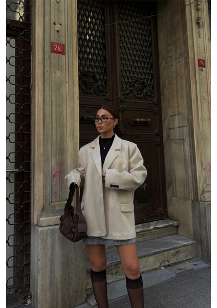 Süet Blazer Ceket 3 Düğme - Bej