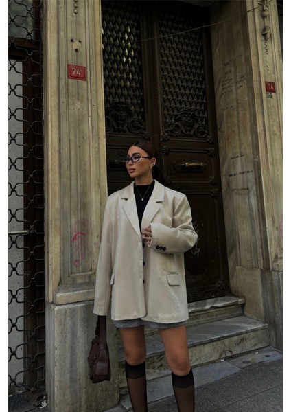 Süet Blazer Ceket 3 Düğme - Bej