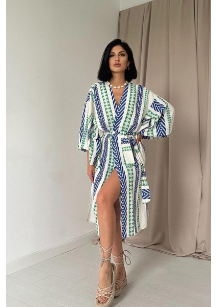Mavi Desenli Kimono
