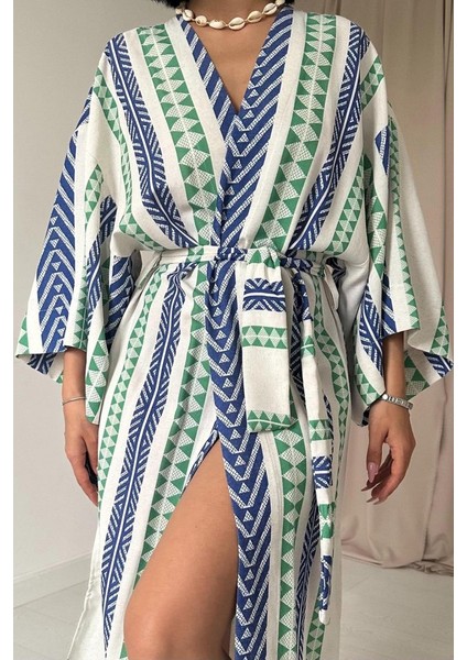 Mavi Desenli Kimono