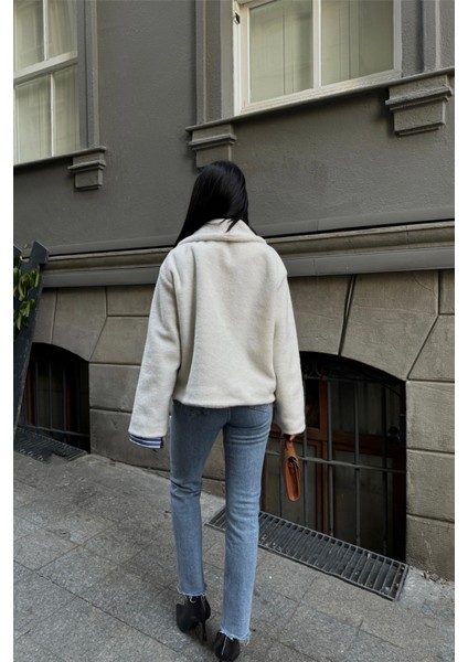 Yün Crop Kaban - Krem