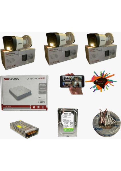 3 Kamerali Gece Renkli 4 Kanal 500GB HDD