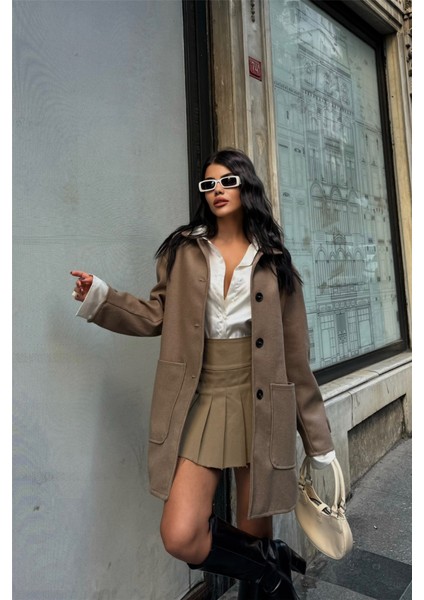 Kaşe Ceket 4 Düğme Model - Vizon
