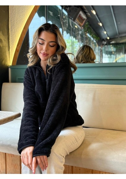 Kadın Uzun Kollu Önden Fermuarlı Cepli Peluş Sweat modelleri