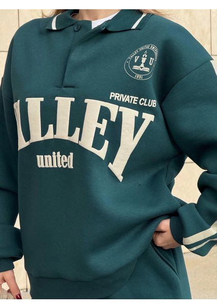 Üç Iplik Yakalı Sweat Baggy Pantalonlu Takım - Yeşil