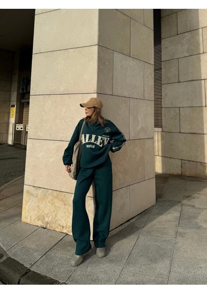 Üç Iplik Yakalı Sweat Baggy Pantalonlu Takım - Yeşil