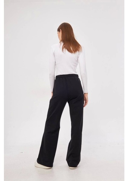 Iki Iplik Bol Paça Eşofman Pantalon - Siyah
