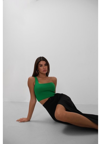 Tek Omuz Crop Bluz