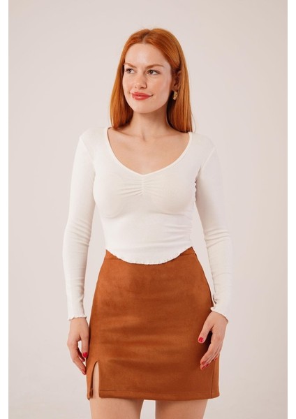 Geniş Yaka Beyaz Basic Body Bluz