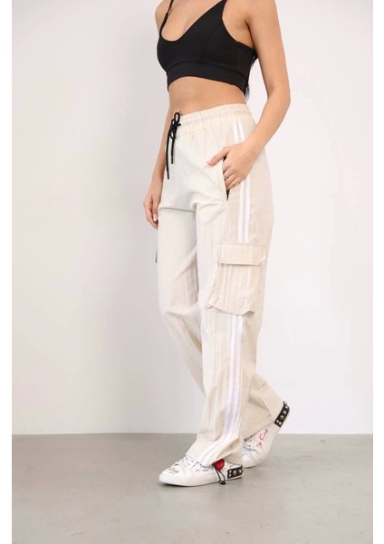 Praşut Kumaş Kargo Çeplı Baggy Esofman - Bej