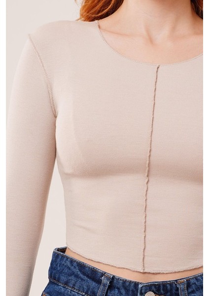 Ters Dikişli Basic Krem Body Bluz