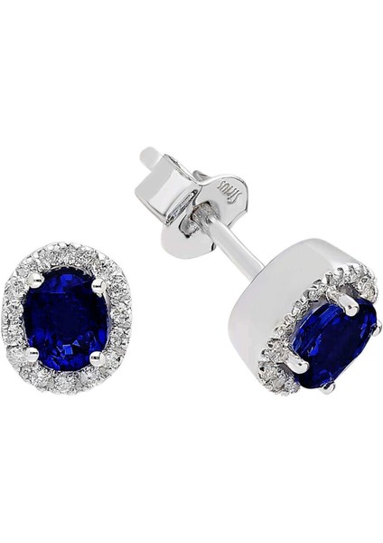 Pırlanta ve Oval Safir Taşlı Küpe 0405E0022