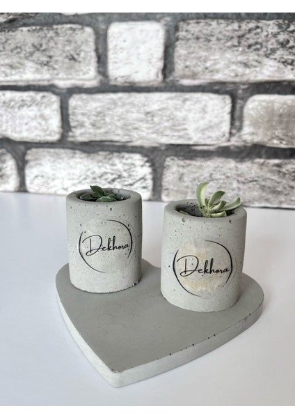 Beton Saksı Kalp Tepsili Ikili