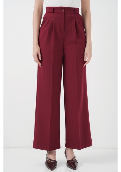 6647 Bol Paça Kumaş Pantolon - Bordo
