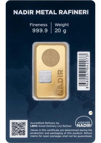 20 gr 24 Ayar 999.9 Milyem Nadirgold Gram Altın fiyatları