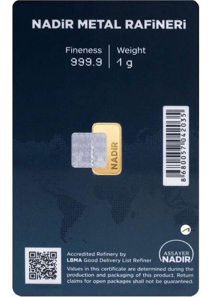 1 gr 24 Ayar 999.9 Milyem Nadirgold Gram Altın fiyatları